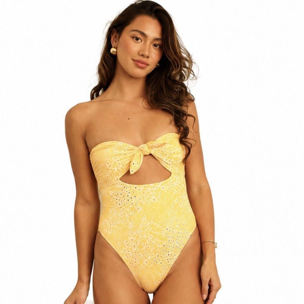Dippin Daisys Devon Strapless One Piece Swimsuit Yellow Daisy Floral XS NWT